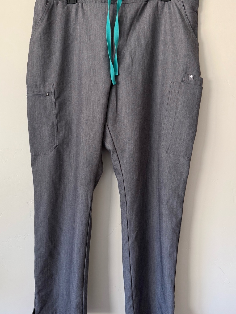 Figs Men's Gray Cargo Pants with Teal Drawstring